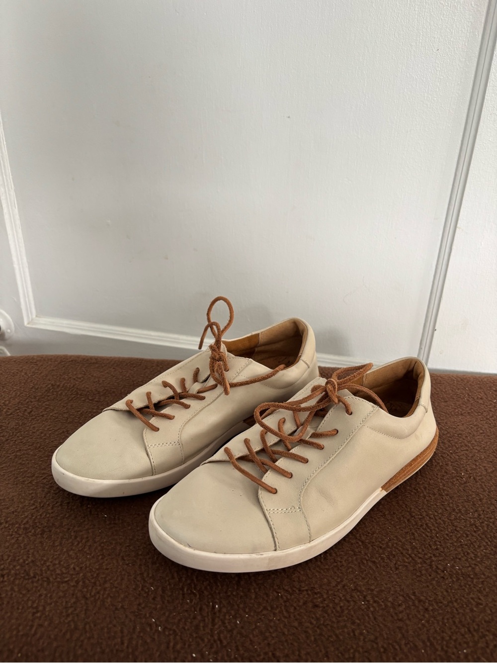 Kork-Ease Cream Leather Sneakers with Brown Laces